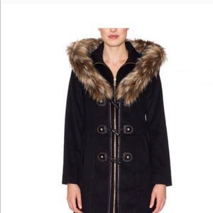 Betsey Johnson Wool Toggle Coat with Faux Fur